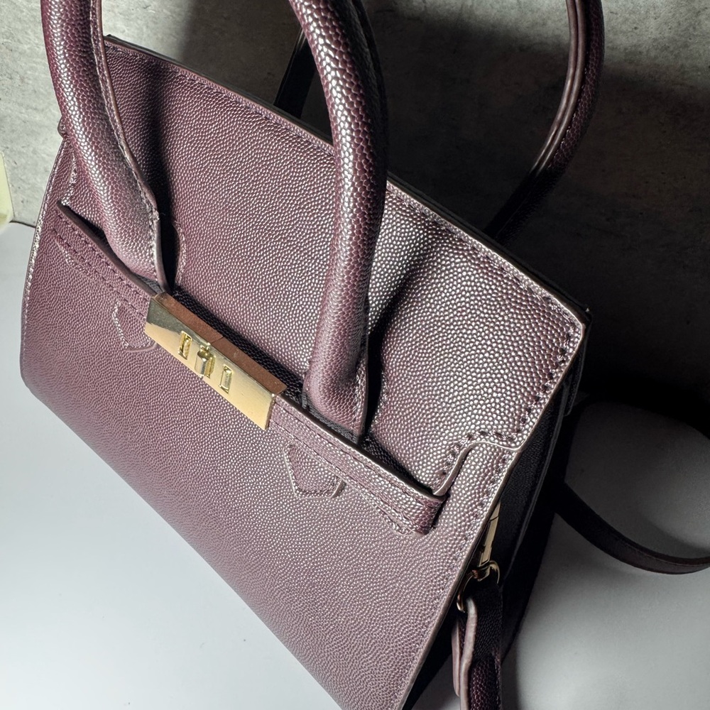 Madison West Burgundy Satchel with Gold Hardware